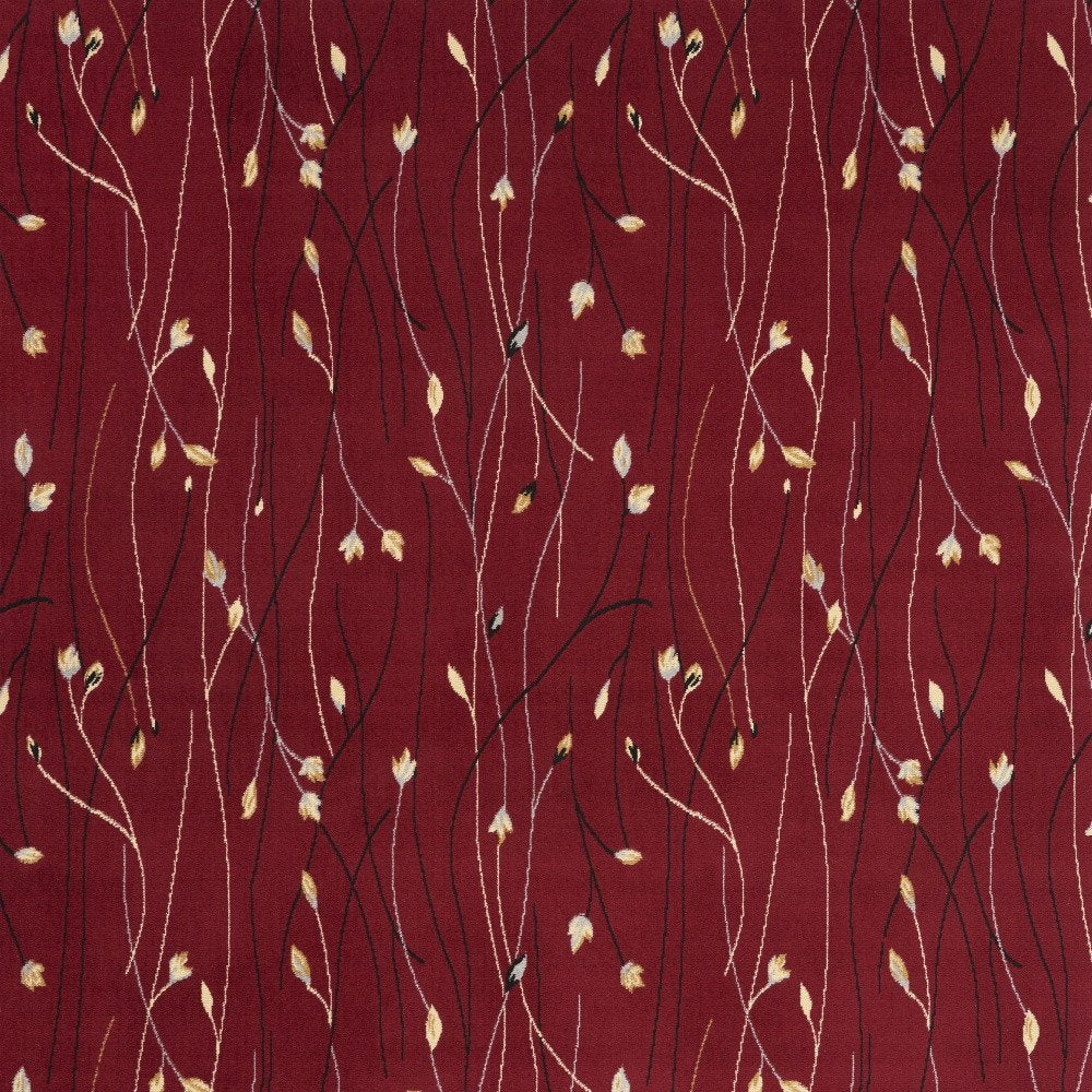 7' X 10' Red Black and Ivory Floral Vines Power Loom Area Rug