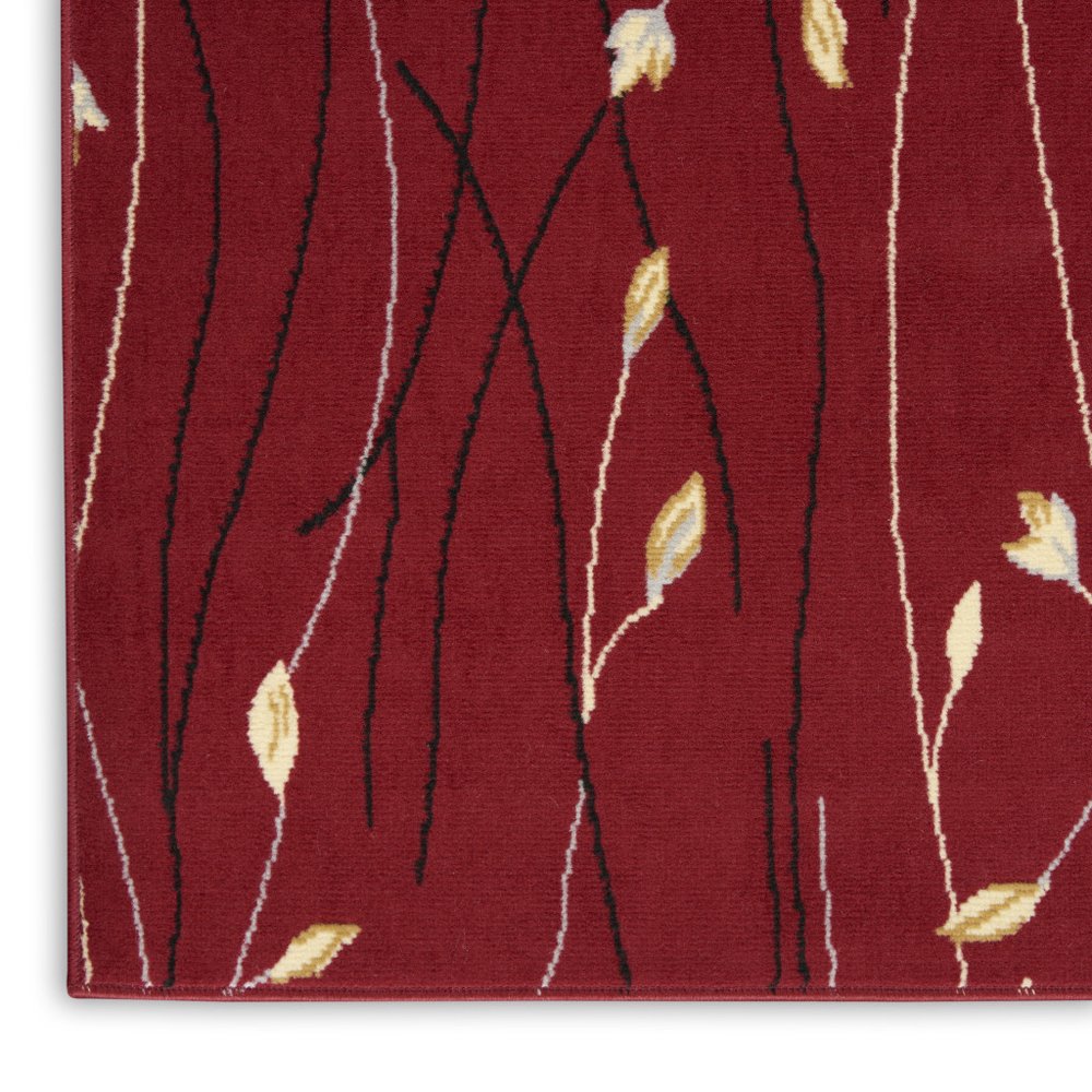 7' X 10' Red Black and Ivory Floral Vines Power Loom Area Rug