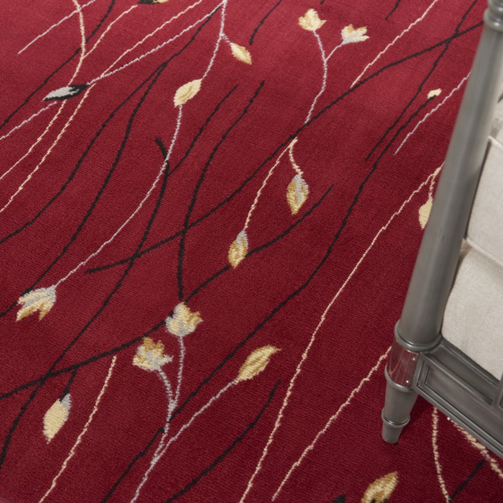 7' X 10' Red Black and Ivory Floral Vines Power Loom Area Rug