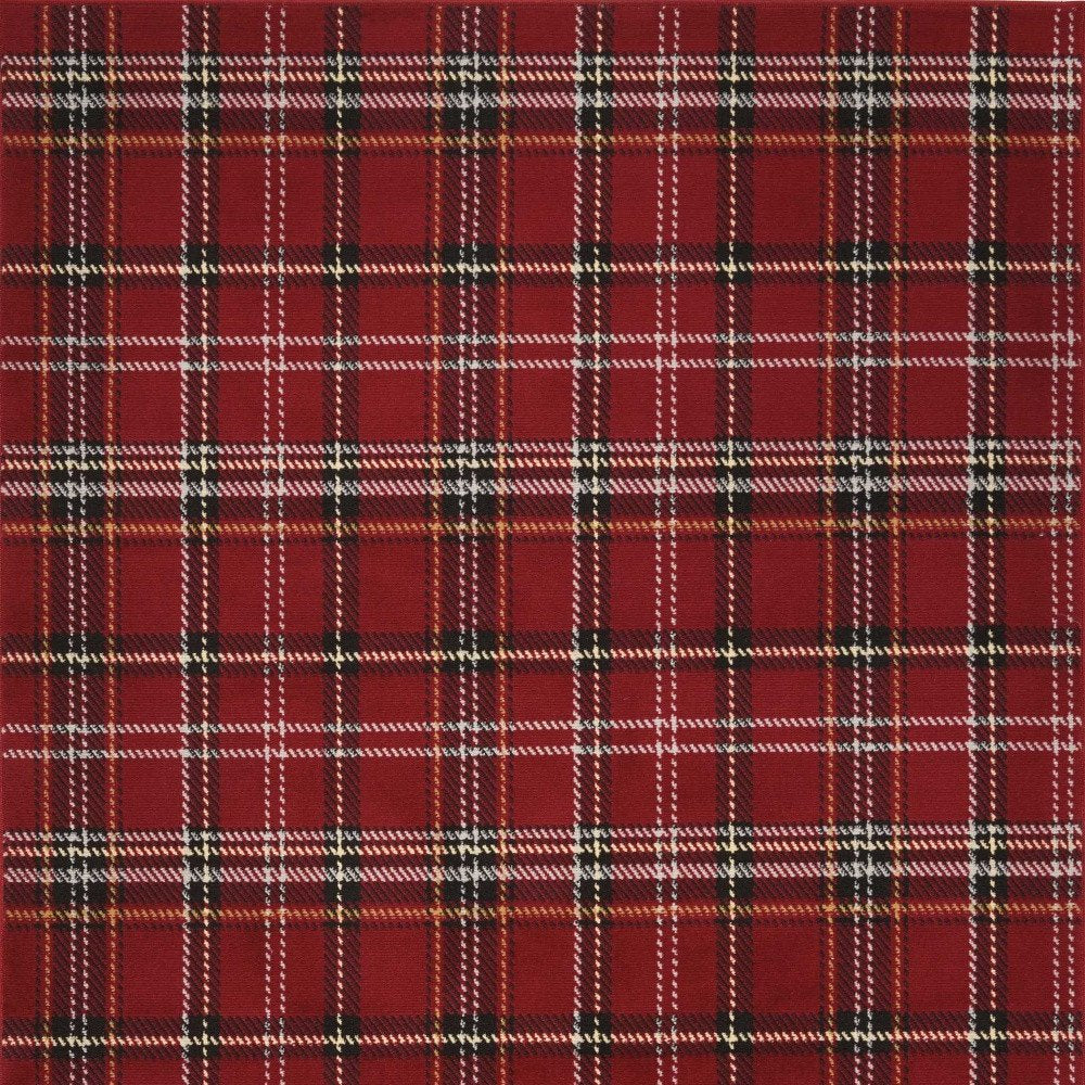 5' X 7' Red and Black Plaid Power Loom Area Rug