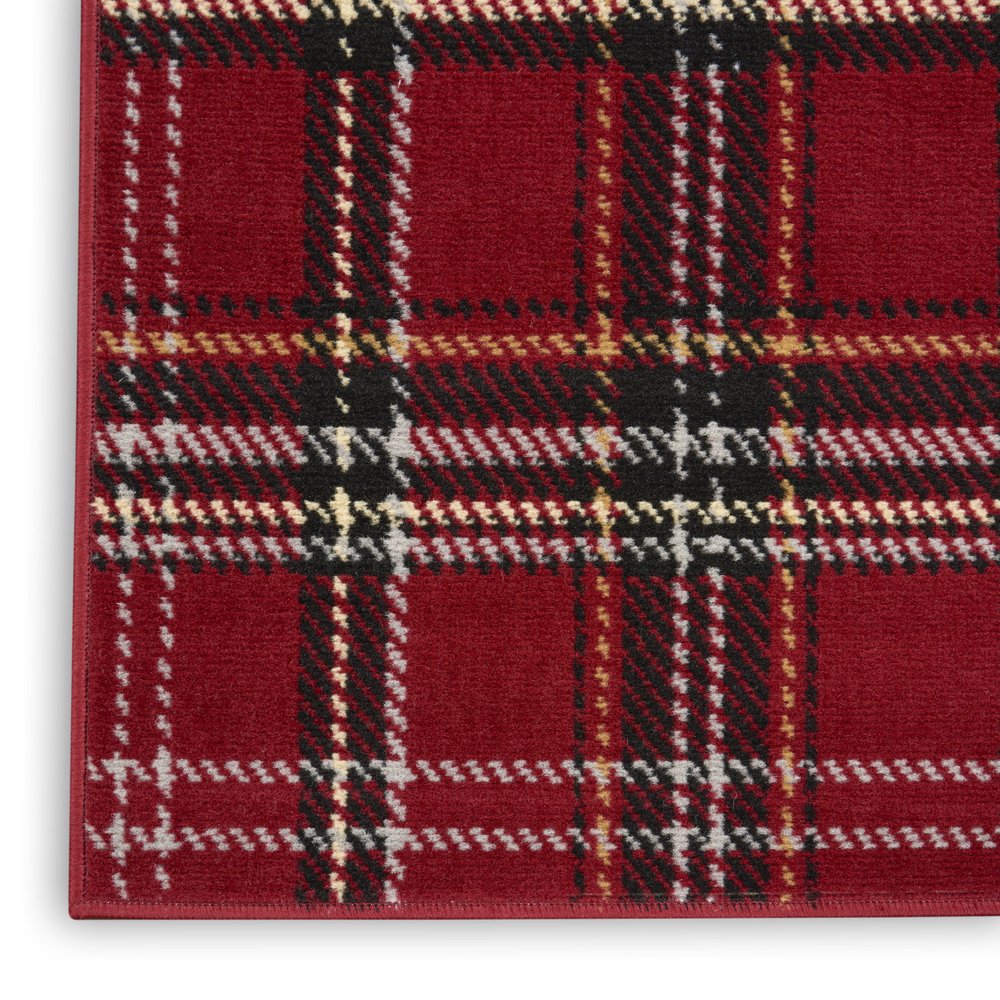 5' X 7' Red and Black Plaid Power Loom Area Rug