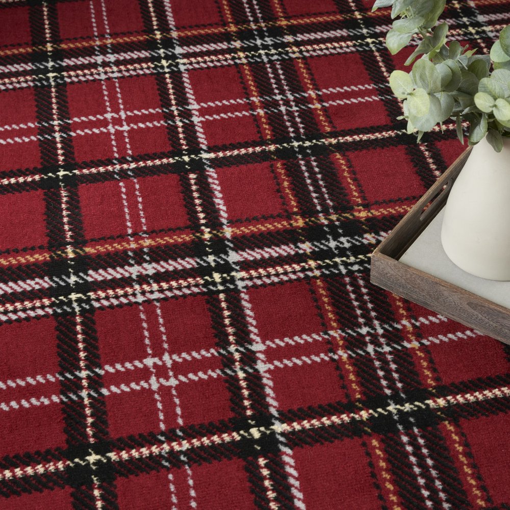 5' X 7' Red and Black Plaid Power Loom Area Rug