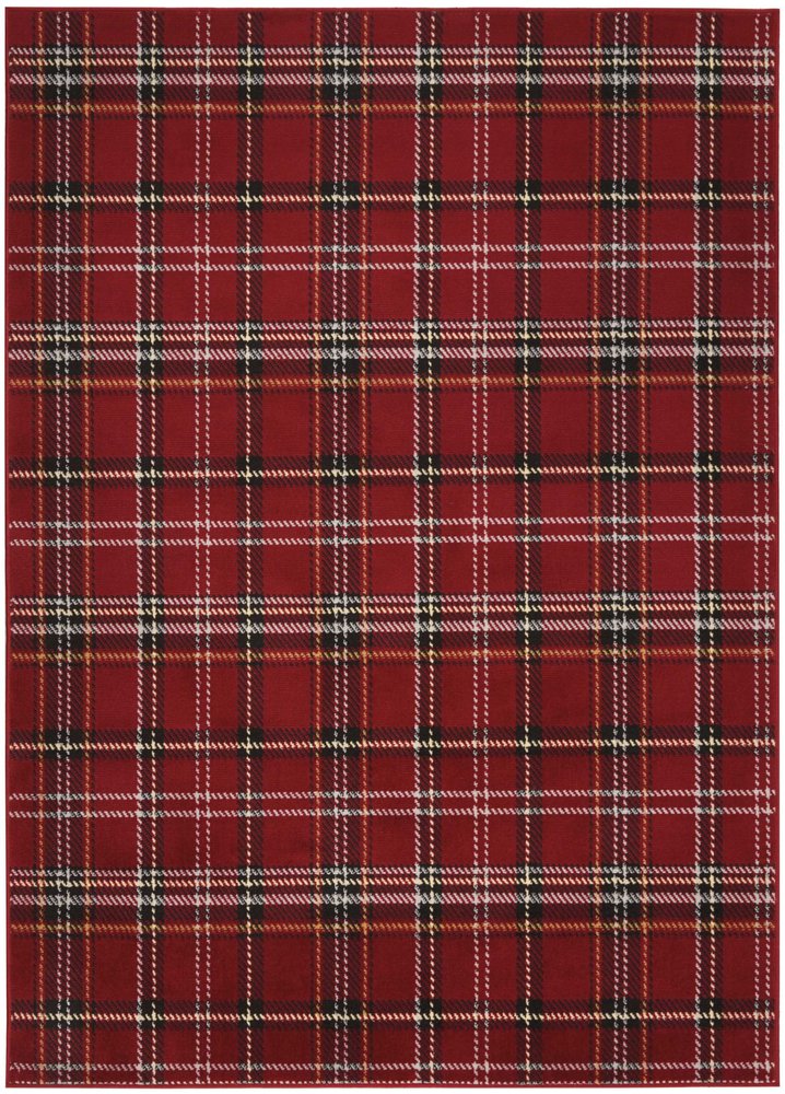 5' X 7' Red and Black Plaid Power Loom Area Rug