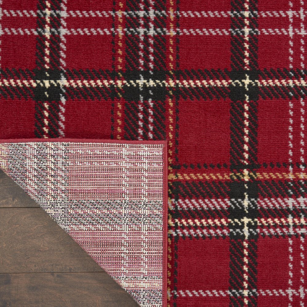 5' X 7' Red and Black Plaid Power Loom Area Rug