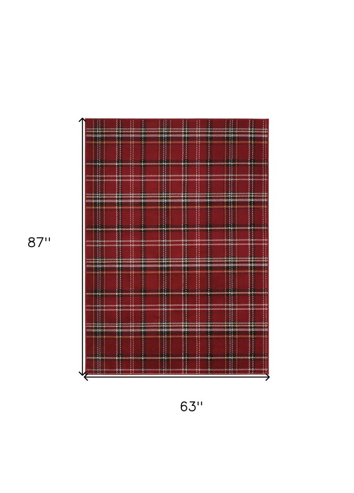 5' X 7' Red and Black Plaid Power Loom Area Rug