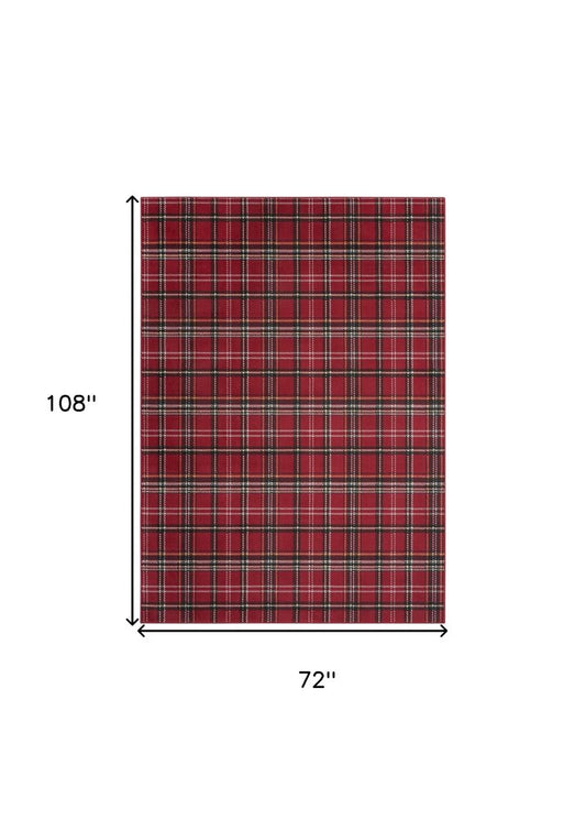 6' X 9' Red and Black Plaid Power Loom Area Rug