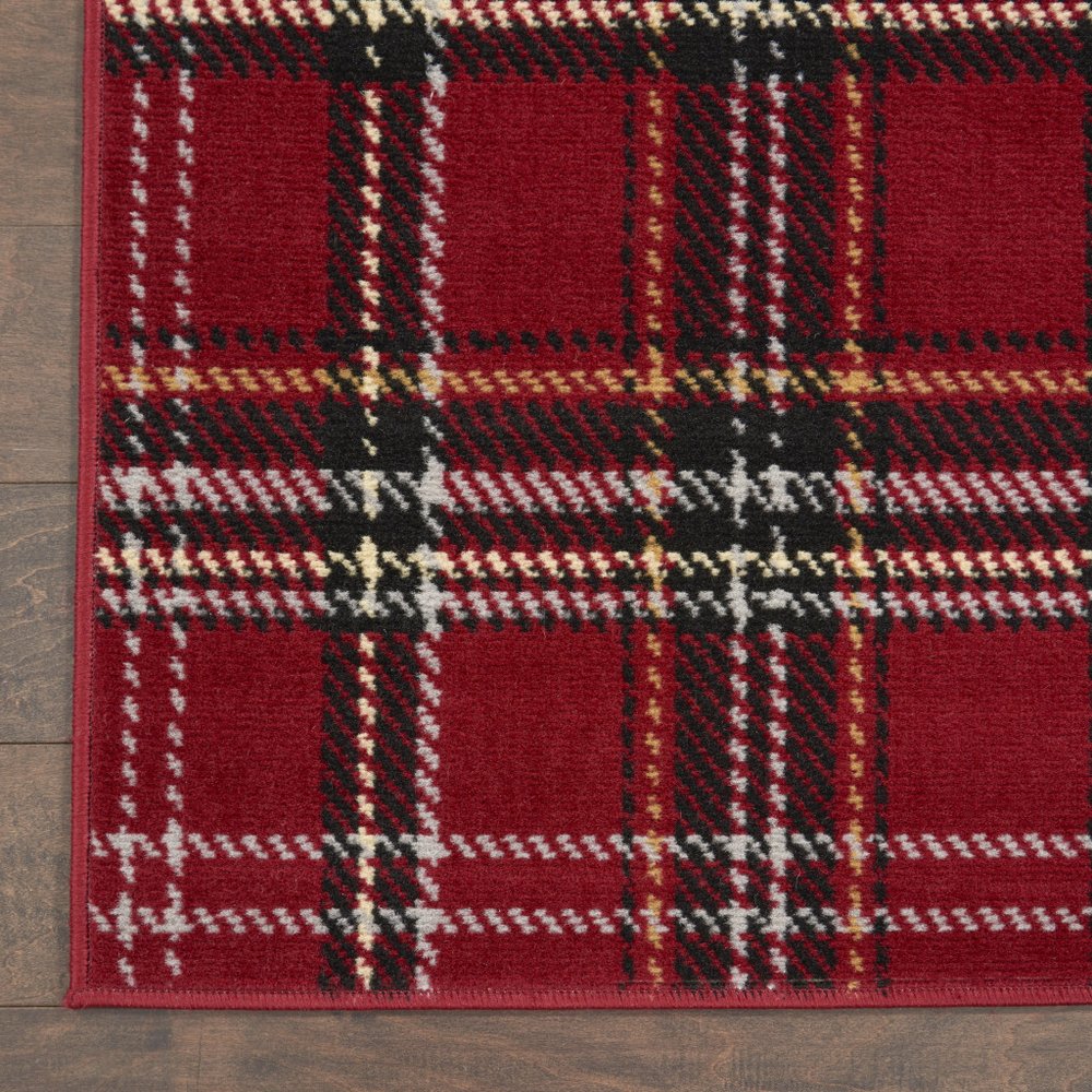 7' X 10' Red and Black Plaid Power Loom Area Rug