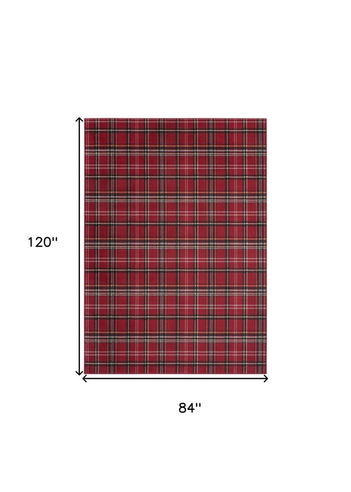 7' X 10' Red and Black Plaid Power Loom Area Rug