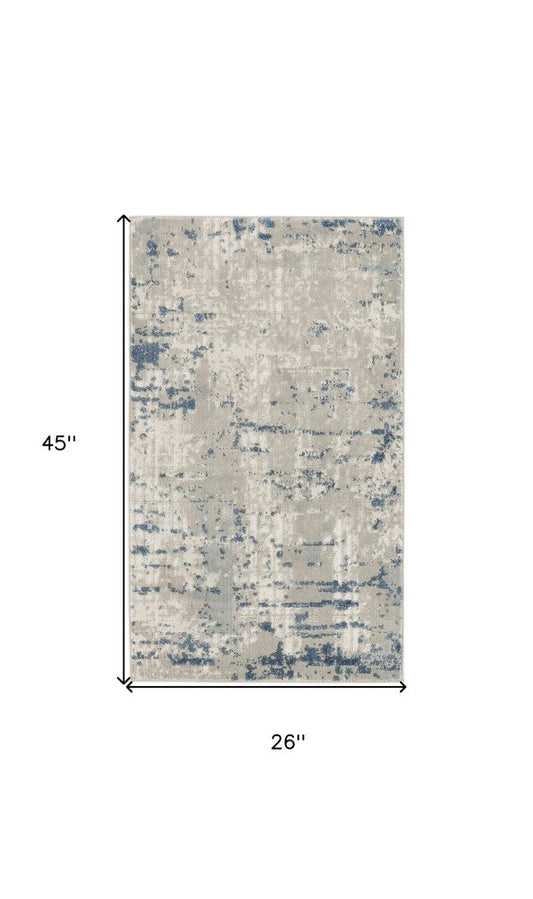 2' X 4' Gray and Ivory Abstract Power Loom Area Rug