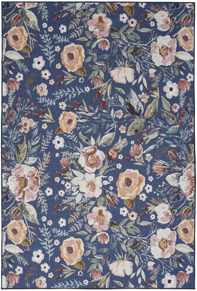 4' X 6' Blue and Pink Floral Power Loom Non Skid Area Rug