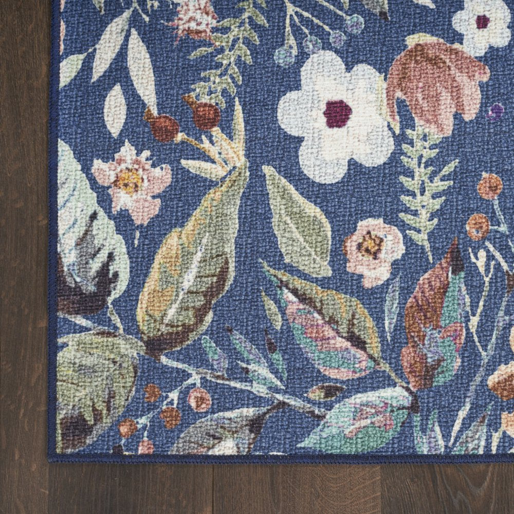 4' X 6' Blue and Pink Floral Power Loom Non Skid Area Rug