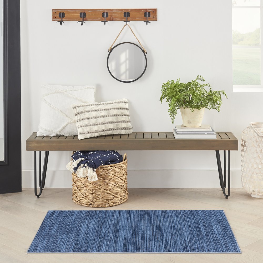 3' X 5' Blue Abstract Power Loom Washable Non Skid Area Rug