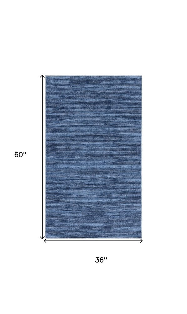 3' X 5' Blue Abstract Power Loom Washable Non Skid Area Rug