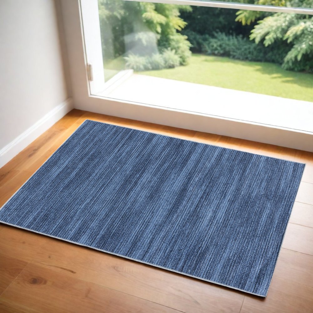 3' X 5' Blue Abstract Power Loom Washable Non Skid Area Rug