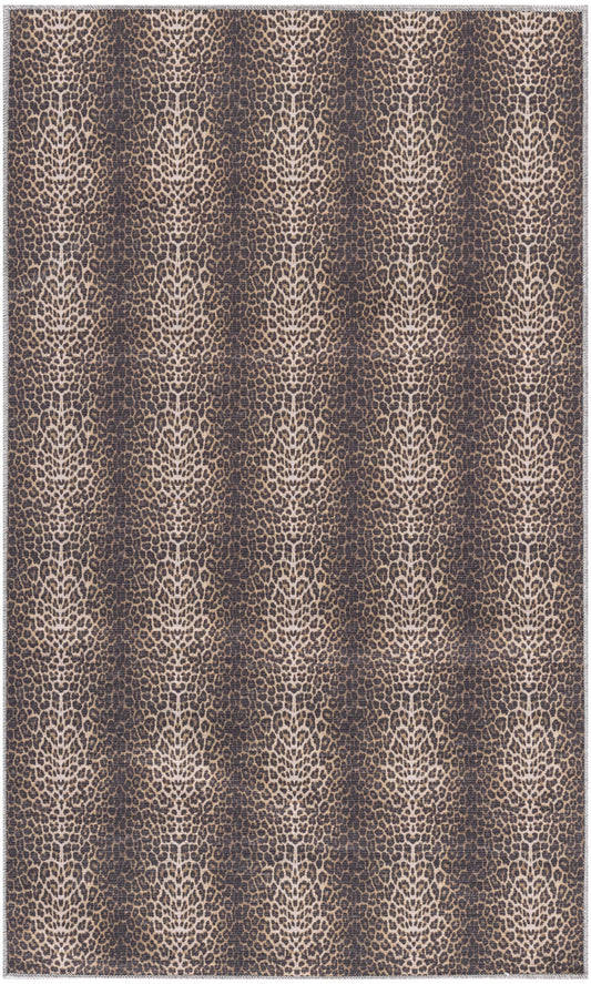 3' X 5' Yellow and Brown Leopard Print Power Loom Washable Non Skid Area Rug