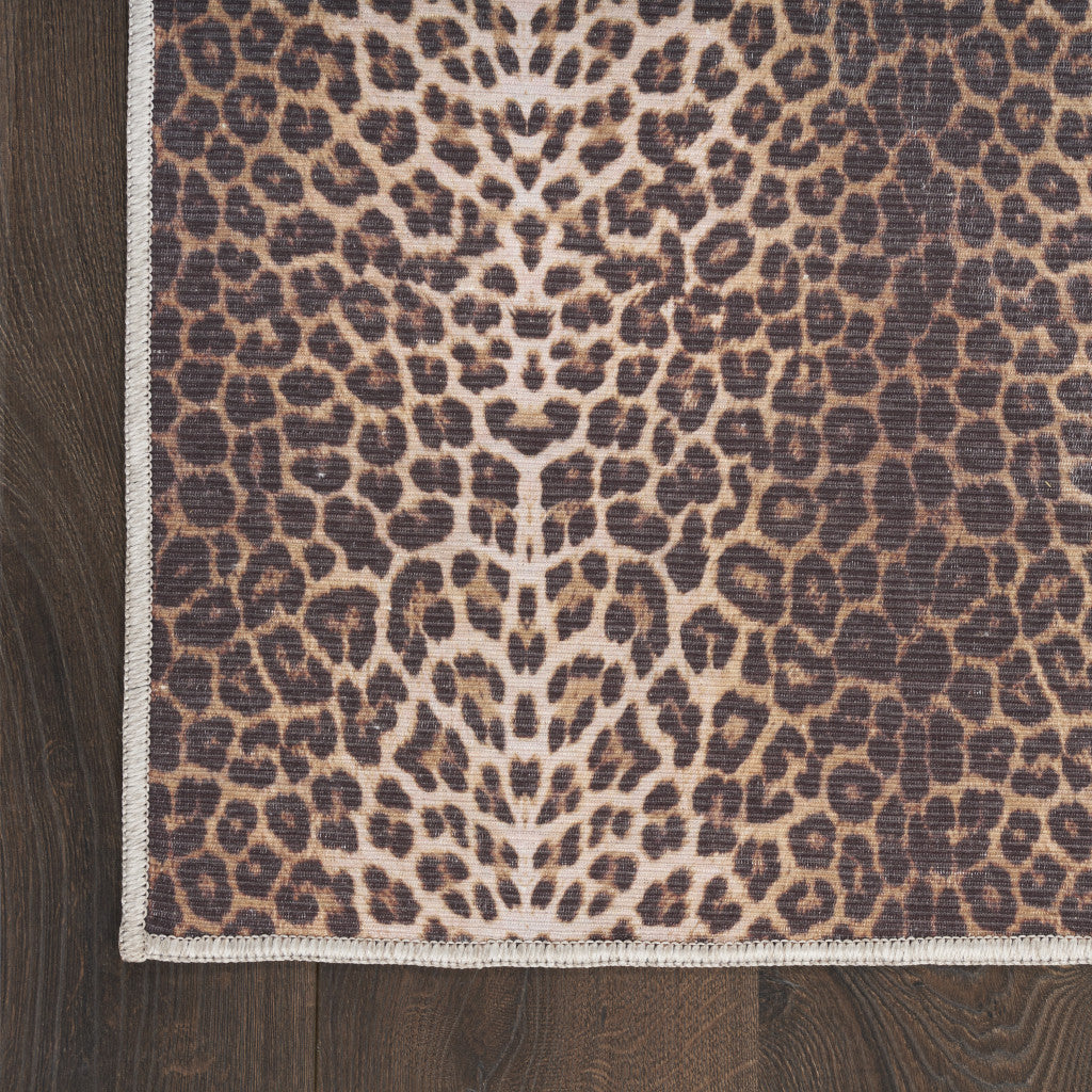 3' X 5' Yellow and Brown Leopard Print Power Loom Washable Non Skid Area Rug
