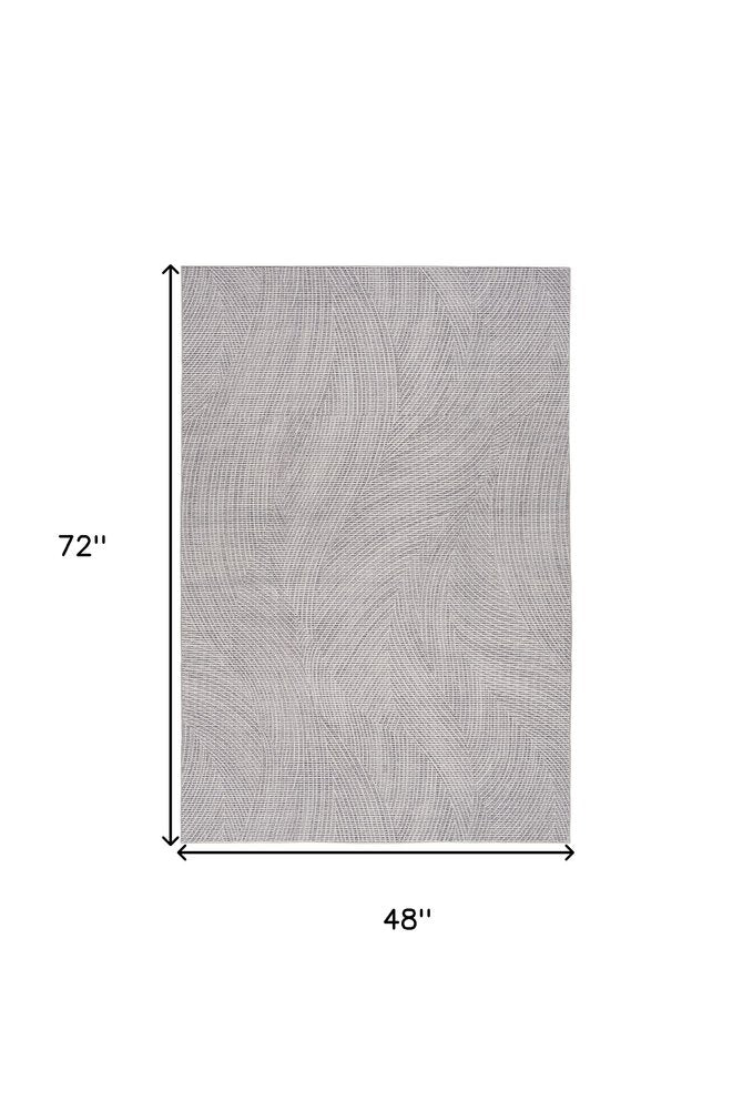 4' X 6' Gray and Ivory Abstract Power Loom Washable Non Skid Area Rug