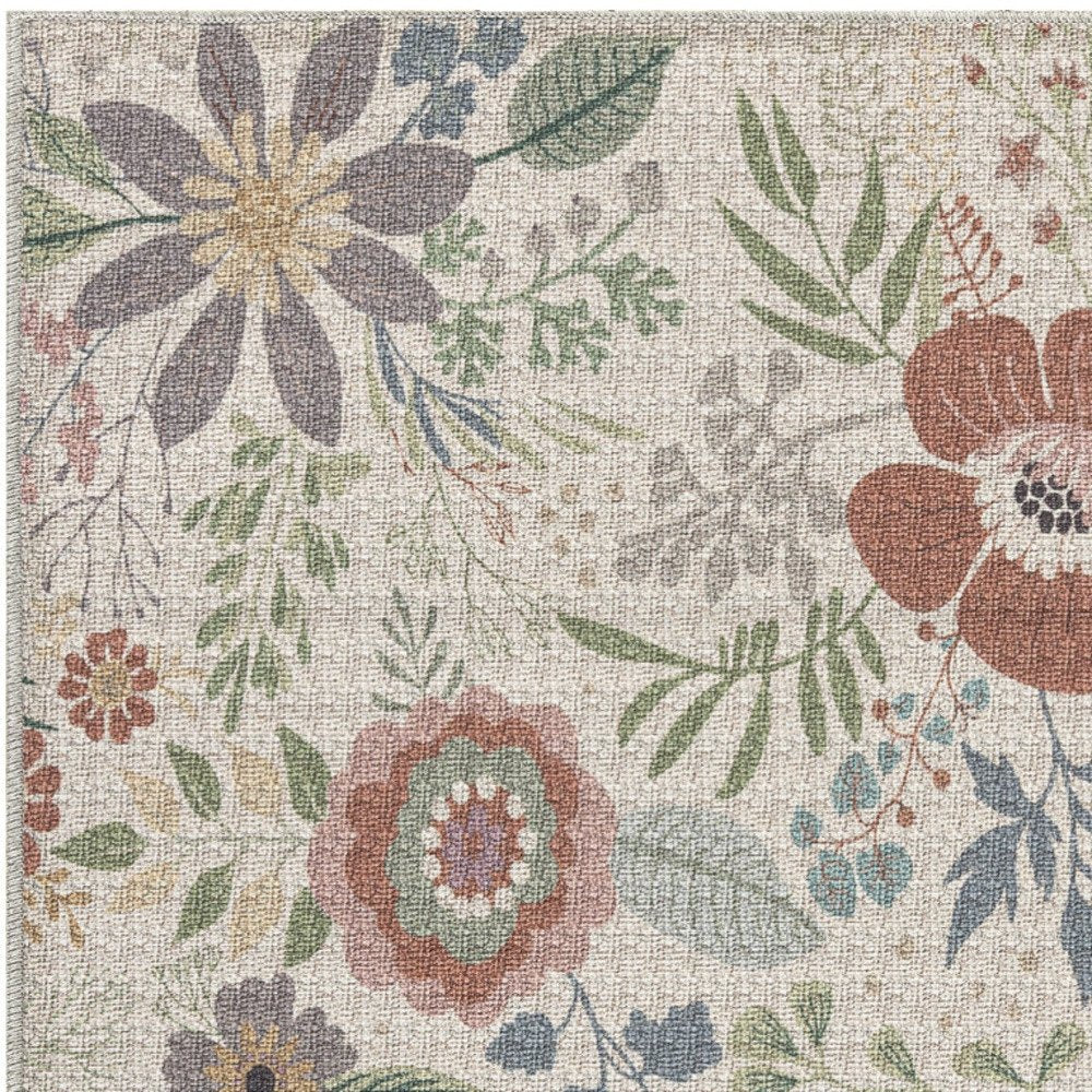 3' X 5' Pink Floral Power Loom Non Skid Area Rug