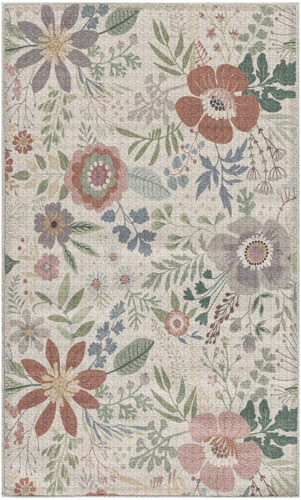 3' X 5' Pink Floral Power Loom Non Skid Area Rug