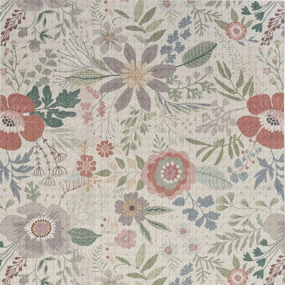 4' X 6' Gray and Pink Floral Power Loom Washable Non Skid Area Rug