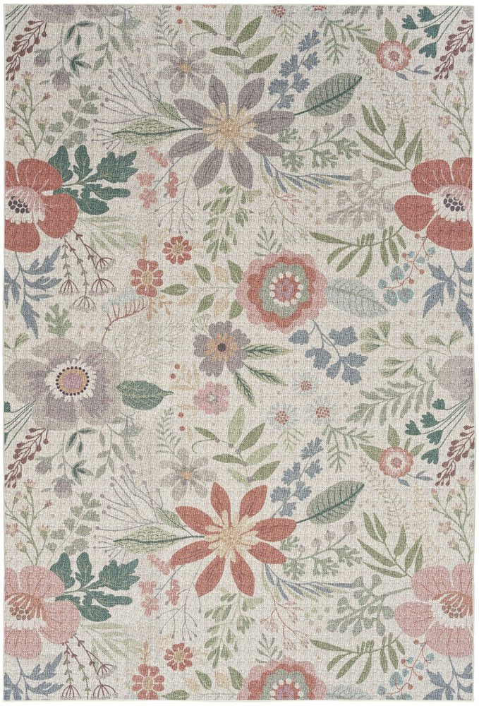 4' X 6' Gray and Pink Floral Power Loom Washable Non Skid Area Rug