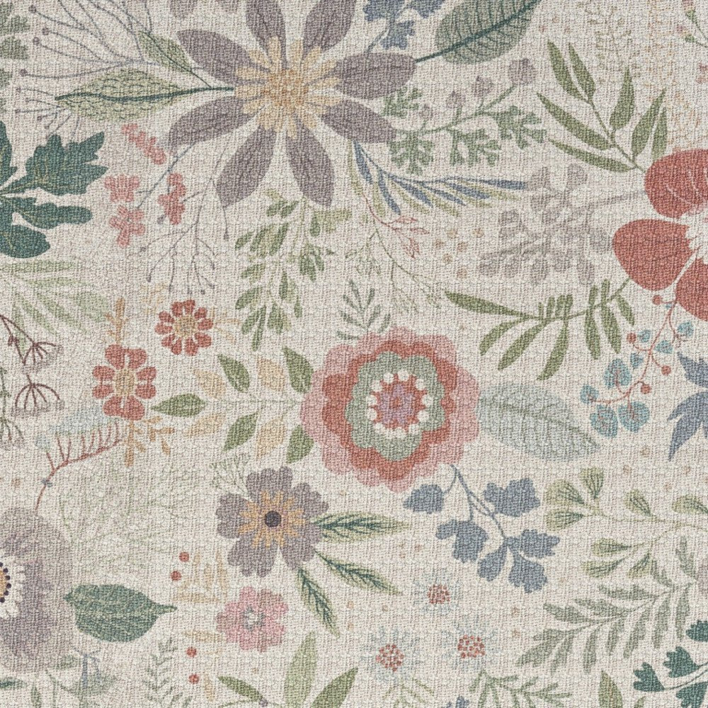 4' X 6' Gray and Pink Floral Power Loom Washable Non Skid Area Rug