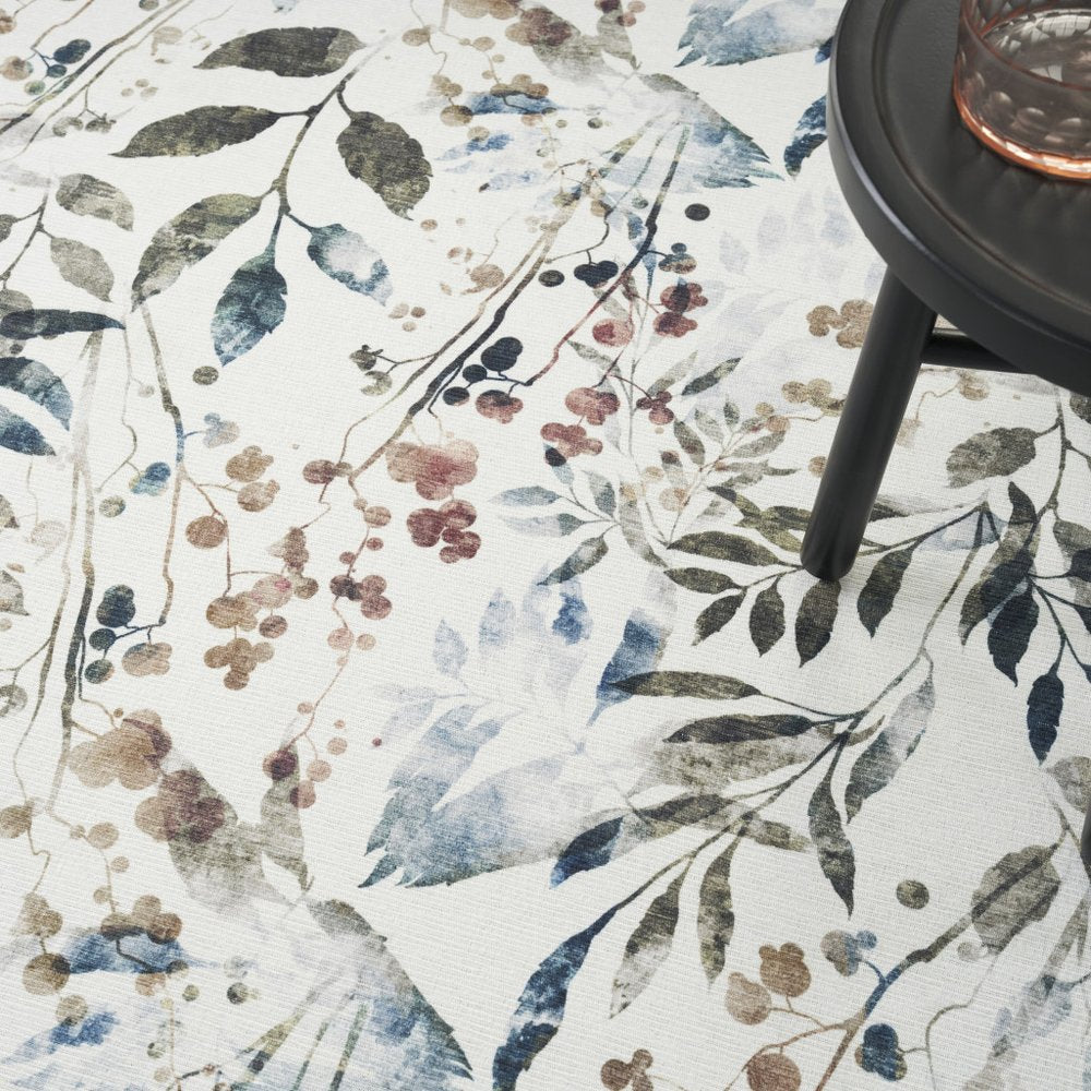 4' X 6' Green and Ivory Floral Power Loom Washable Non Skid Area Rug