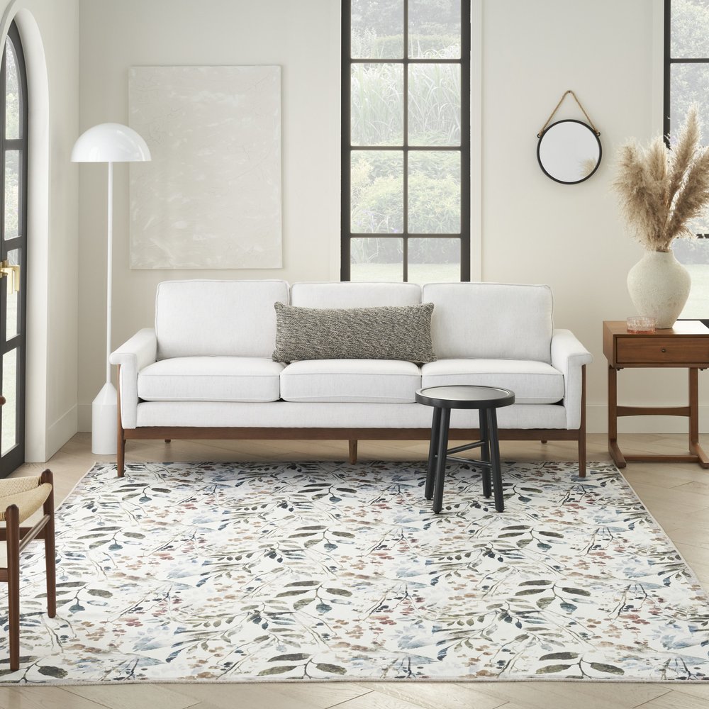 4' X 6' Green and Ivory Floral Power Loom Washable Non Skid Area Rug