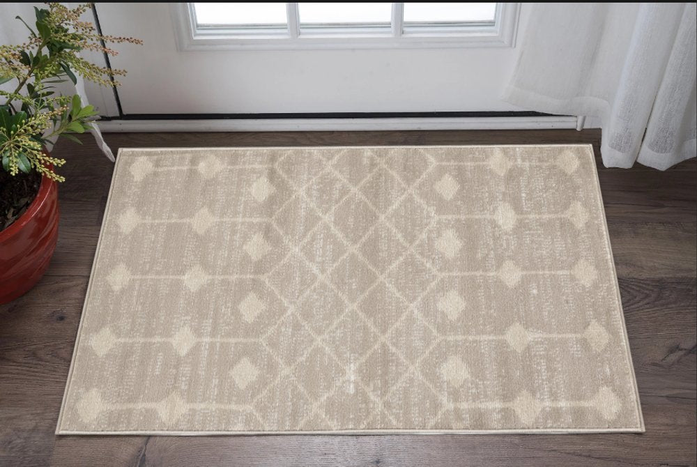 2' X 4' Beige and Ivory Moroccan Power Loom Area Rug