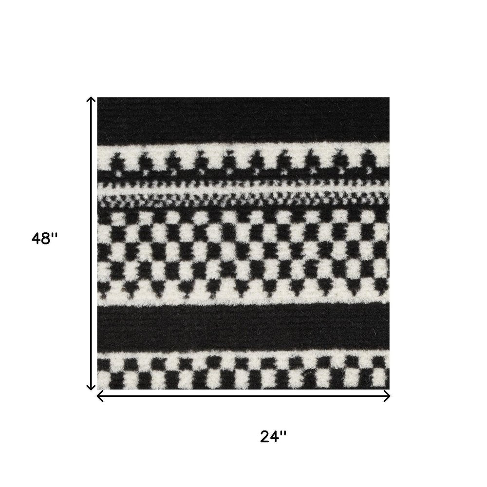 2' X 4' Black and White Striped Power Loom Area Rug