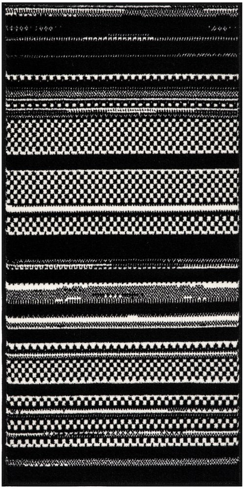 2' X 4' Black and White Striped Power Loom Area Rug