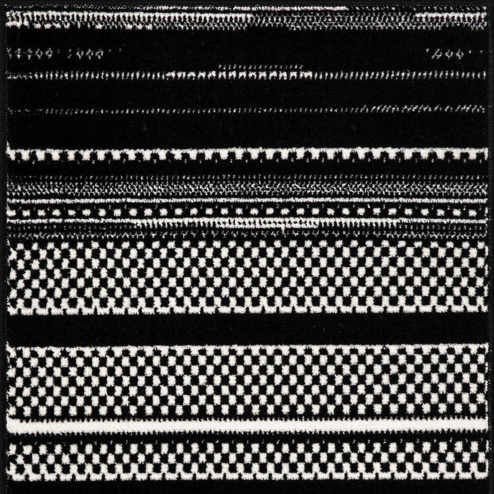 2' X 4' Black and White Striped Power Loom Area Rug