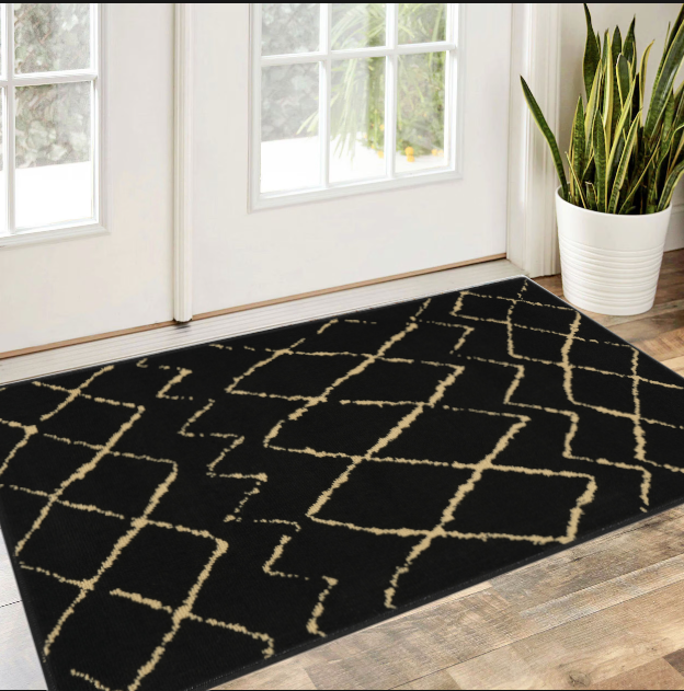 2' X 4' Beige And Black Floral Distressed Area Rug