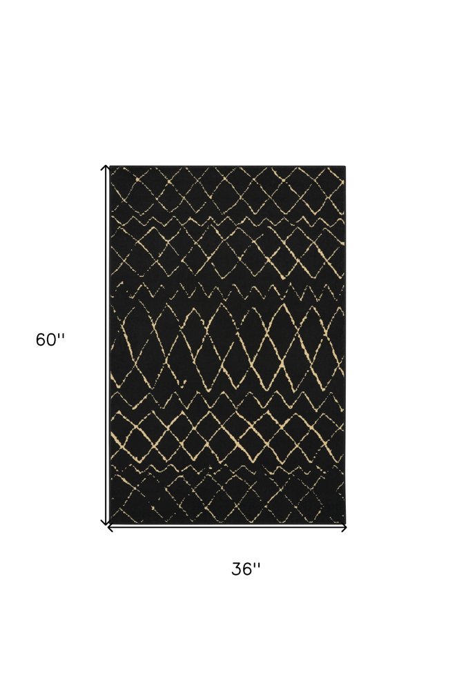 3' X 5' Beige and Black Abstract Power Loom Area Rug