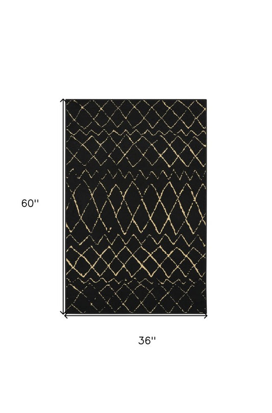 3' X 5' Beige and Black Abstract Power Loom Area Rug