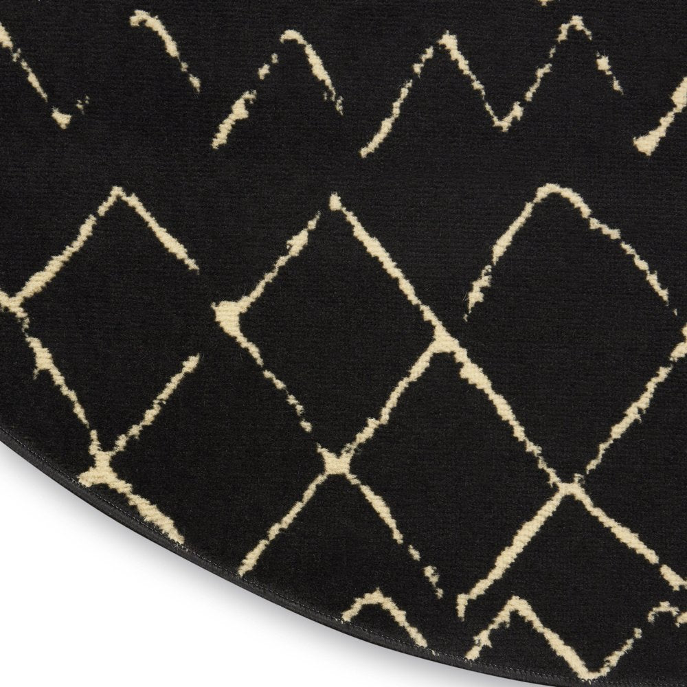 5' Beige and Black Round Abstract Power Loom Area Rug