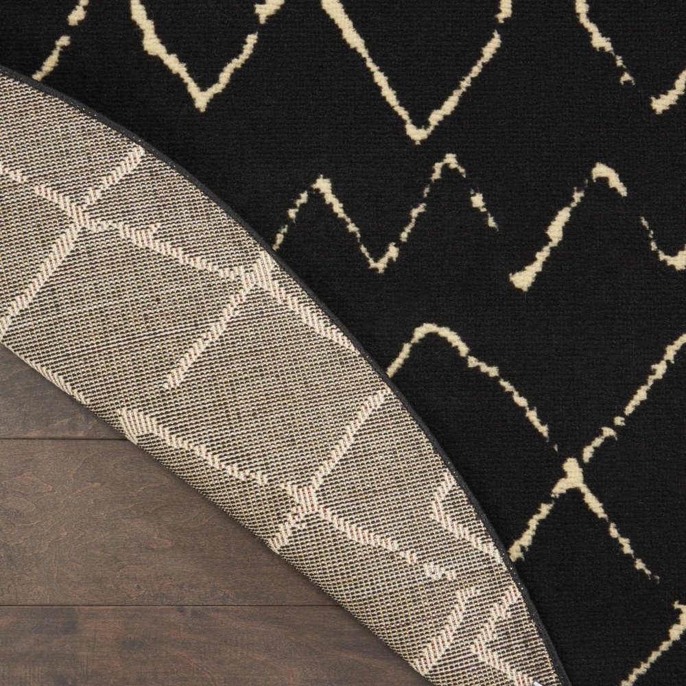 5' Beige and Black Round Abstract Power Loom Area Rug