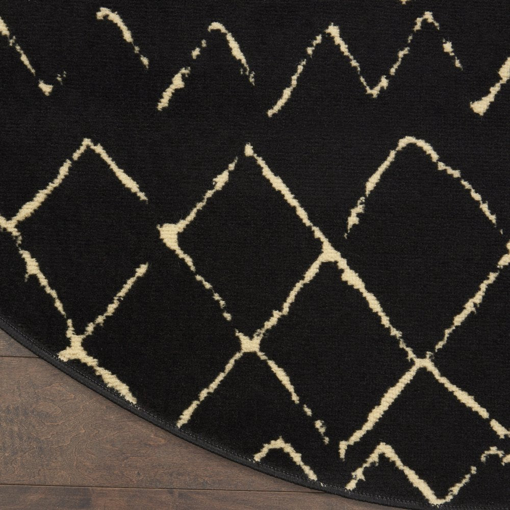 5' Beige and Black Round Abstract Power Loom Area Rug
