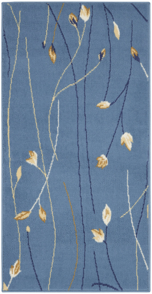 2' X 4' Blue And Beige Floral Vines Area Rug