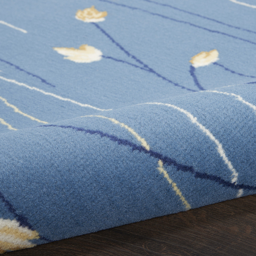 2' X 4' Blue And Beige Floral Vines Area Rug