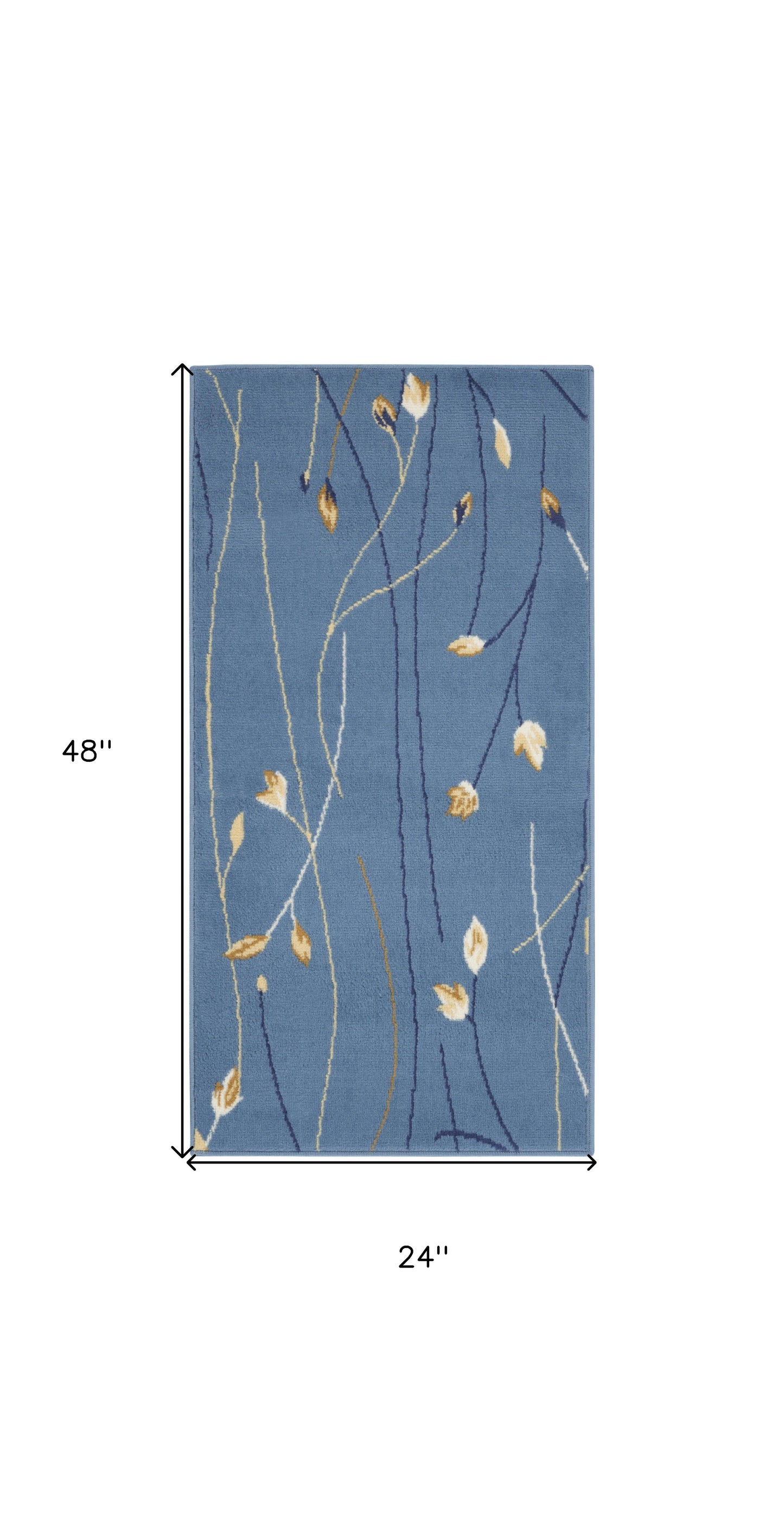 2' X 4' Blue And Beige Floral Vines Area Rug