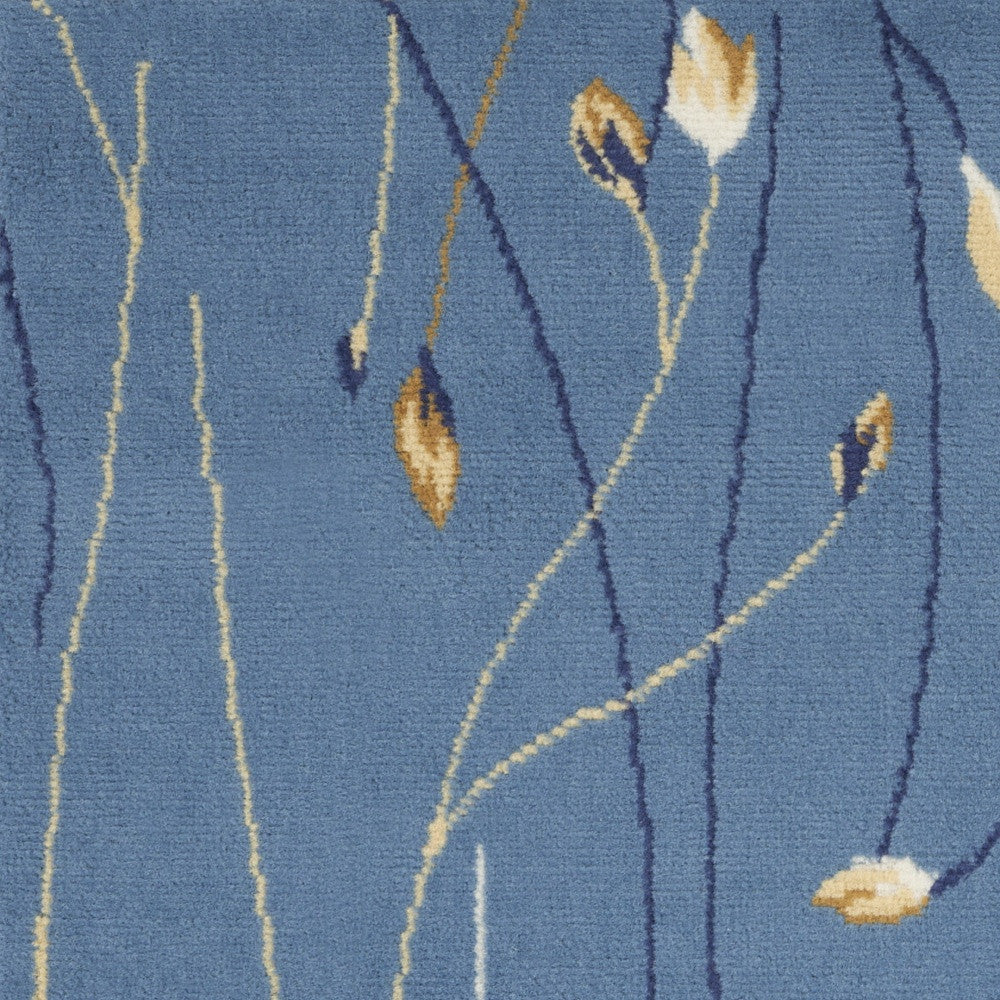 2' X 4' Blue And Beige Floral Vines Area Rug