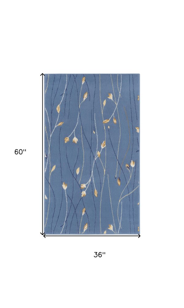 3' X 5' Blue and Beige Floral Vines Power Loom Area Rug