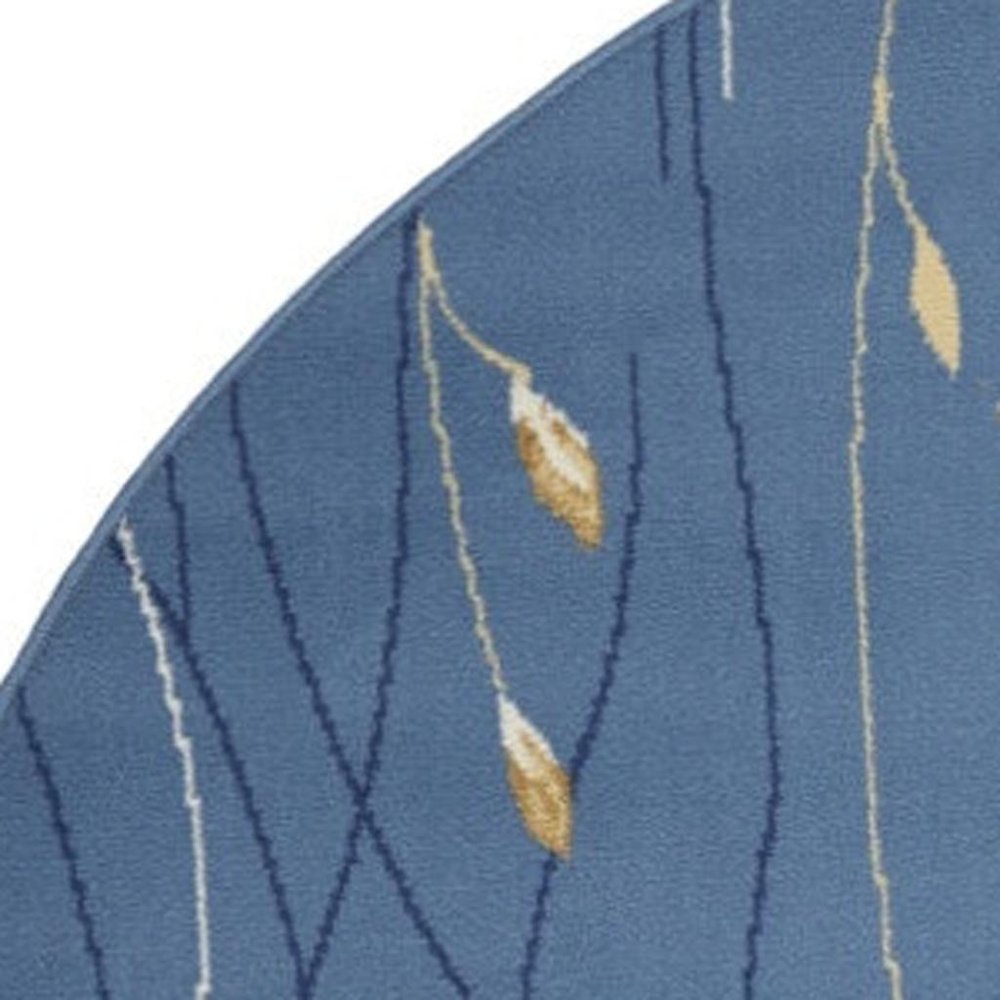 4' Blue And Beige Floral Vines Round Rug