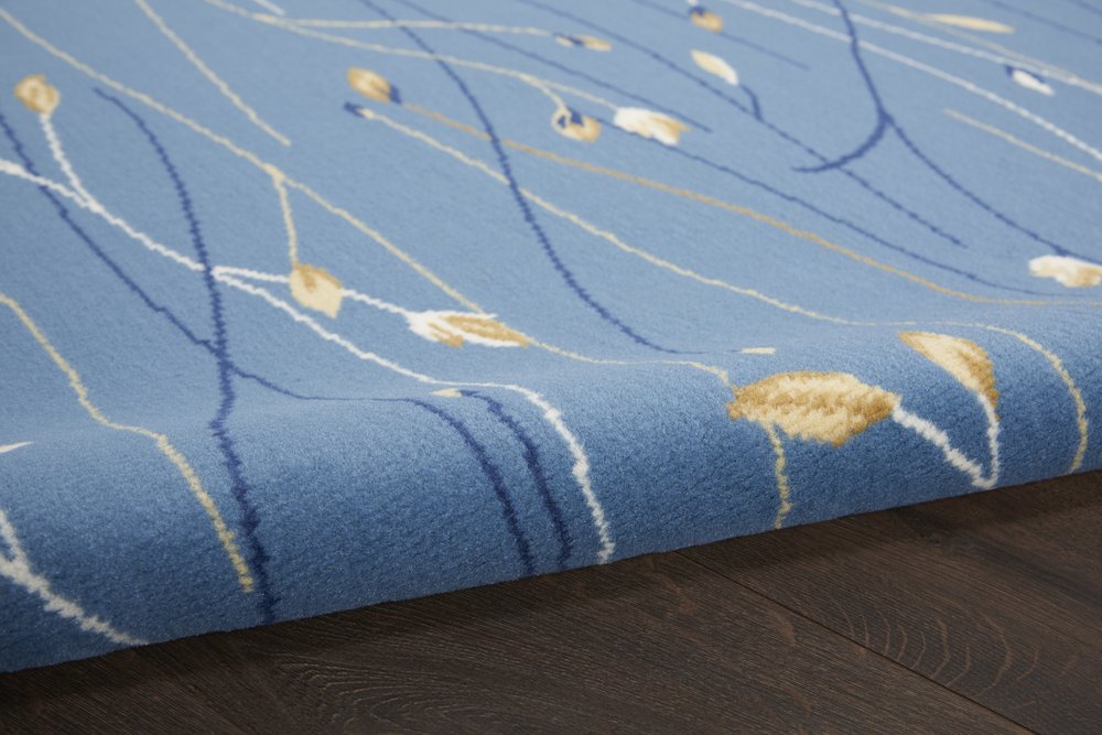 4' Blue And Beige Floral Vines Round Rug