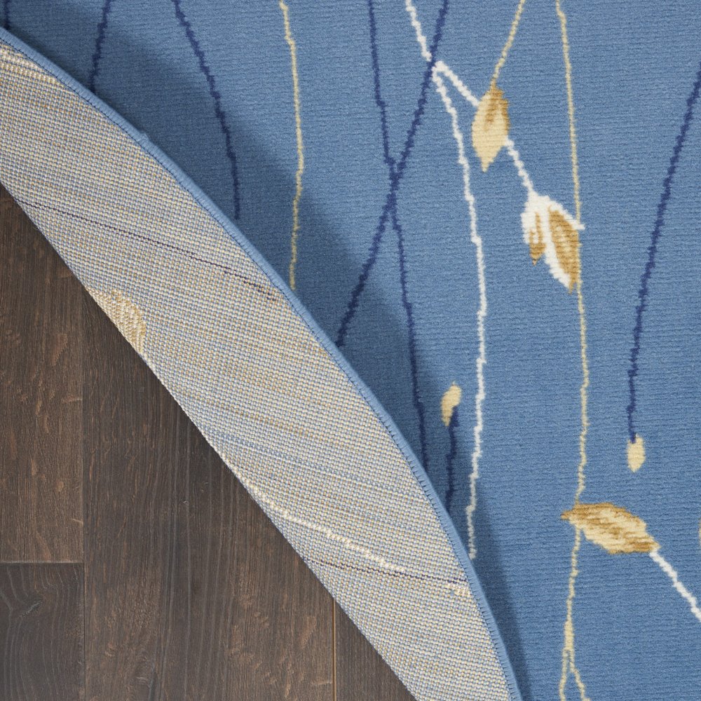 4' Blue And Beige Floral Vines Round Rug