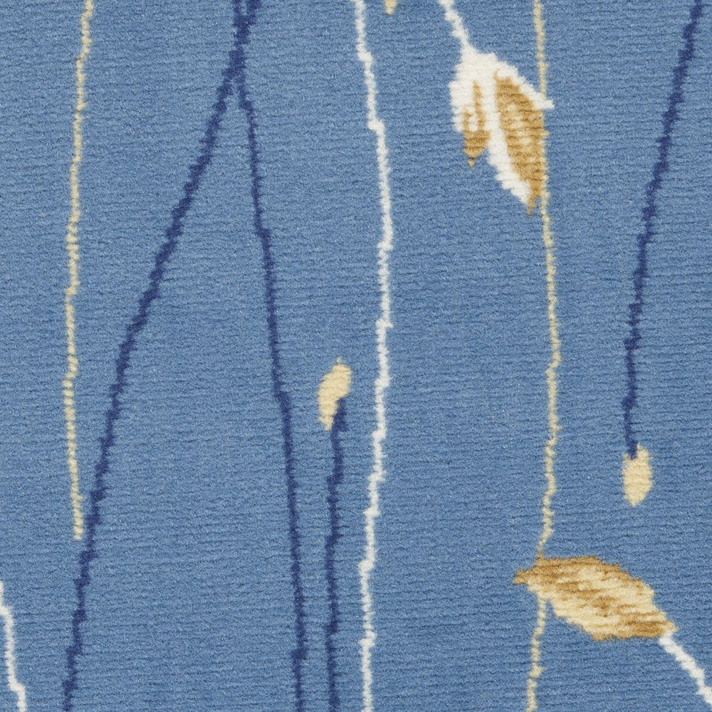 5' Blue and Beige Round Floral Vines Power Loom Area Rug