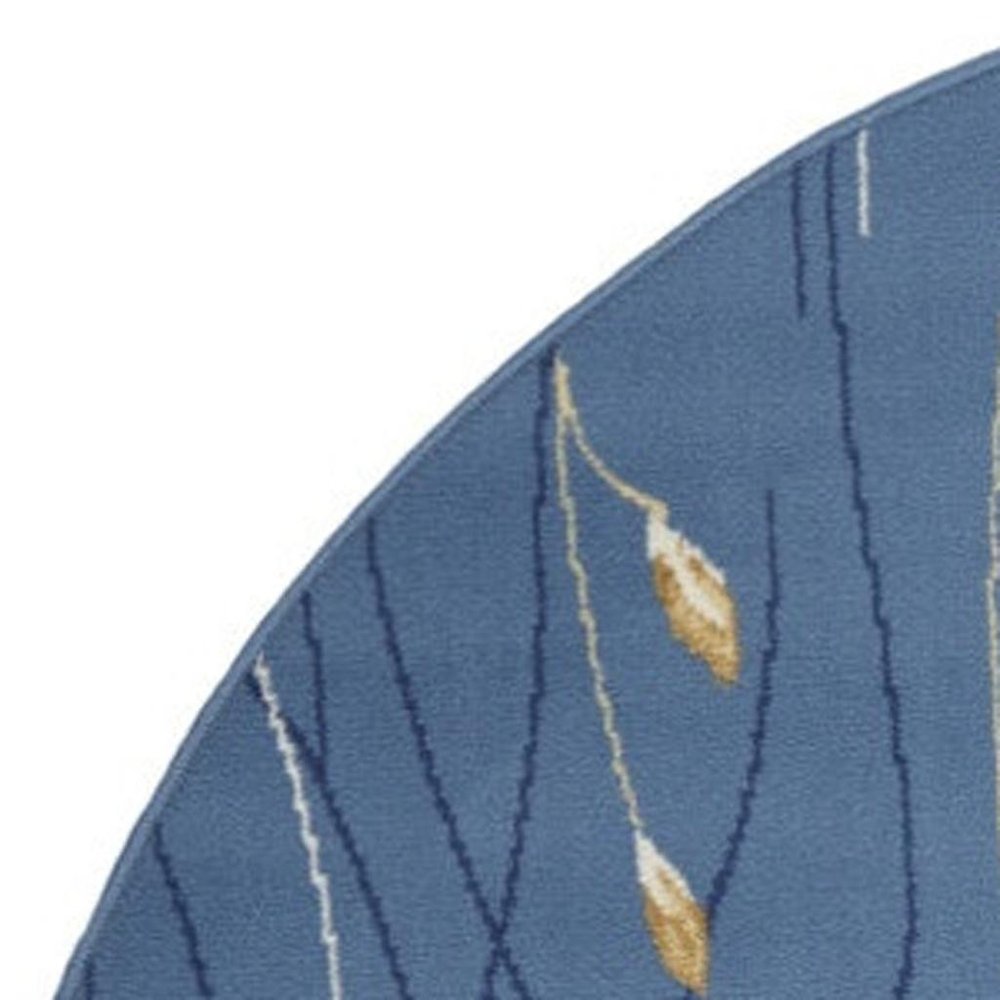 5' Blue and Beige Round Floral Vines Power Loom Area Rug