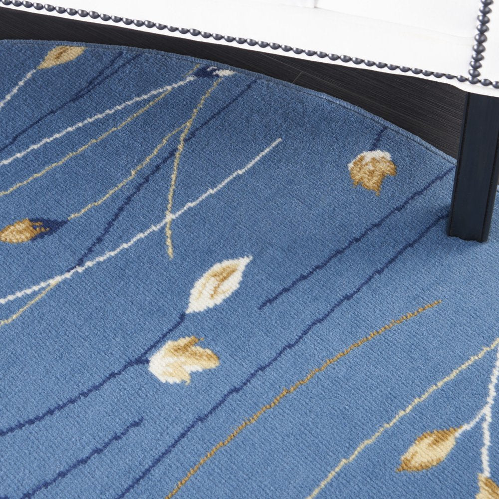 5' Blue and Beige Round Floral Vines Power Loom Area Rug