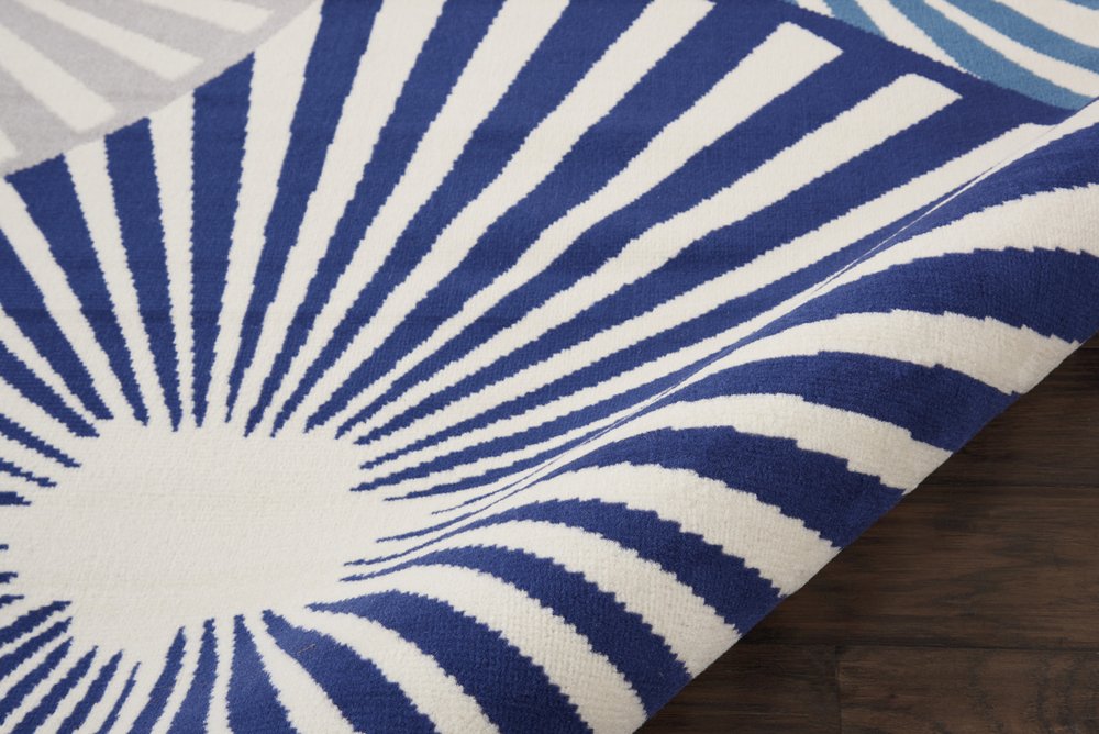 2' X 4' Blue and Beige Geometric Power Loom Area Rug